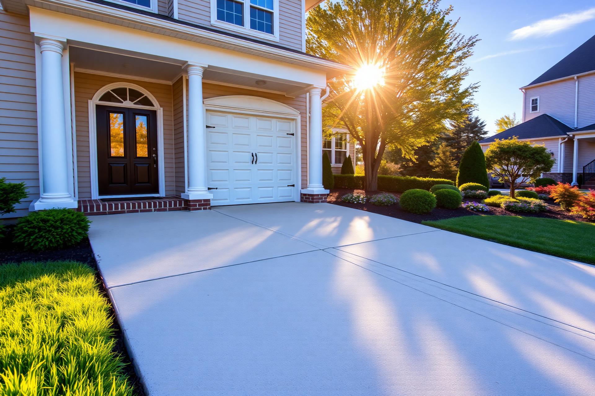 Beautiful clean home exterior with freshly pressure-washed driveway in Monmouth County NJ